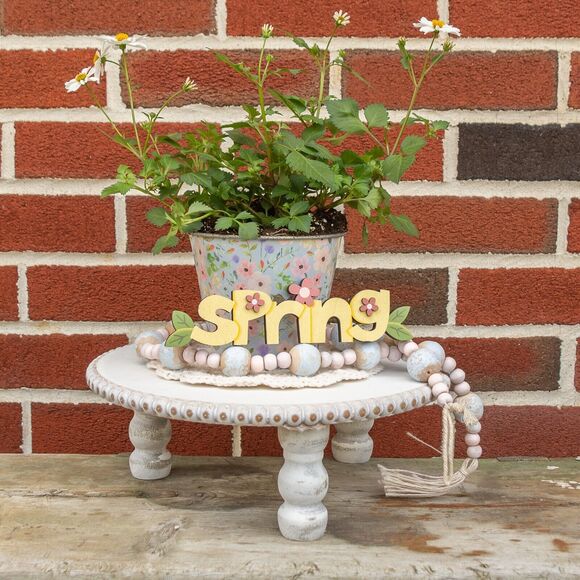 Wooden Cutout SPRING Decoration Pink Flowers Farmhouse Table Springtime Decor - Picture 2 of 3